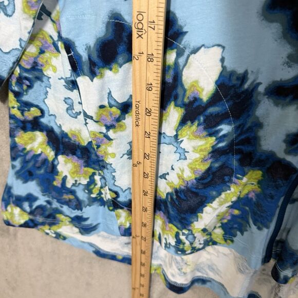 LOGO Lounge by Lori Goldstein L Tie Dye Full Zip Front Tunic Floral Hoodie Blue - Picture 4 of 10